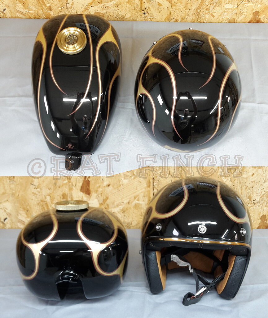 Réservoir et casque flammé or